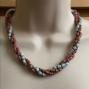 TWO STRAND TWIST BEAD NAVAJO NECKLACE TURQUOISE BROWN